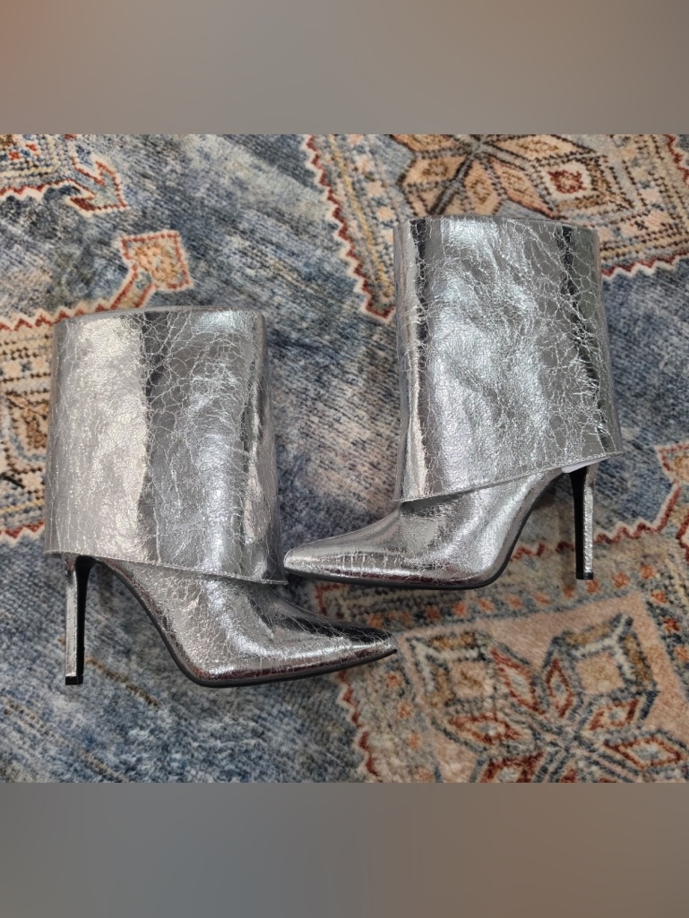 INC International Concepts Metallic Silver Pointed-Toe Stiletto Ankle Boots